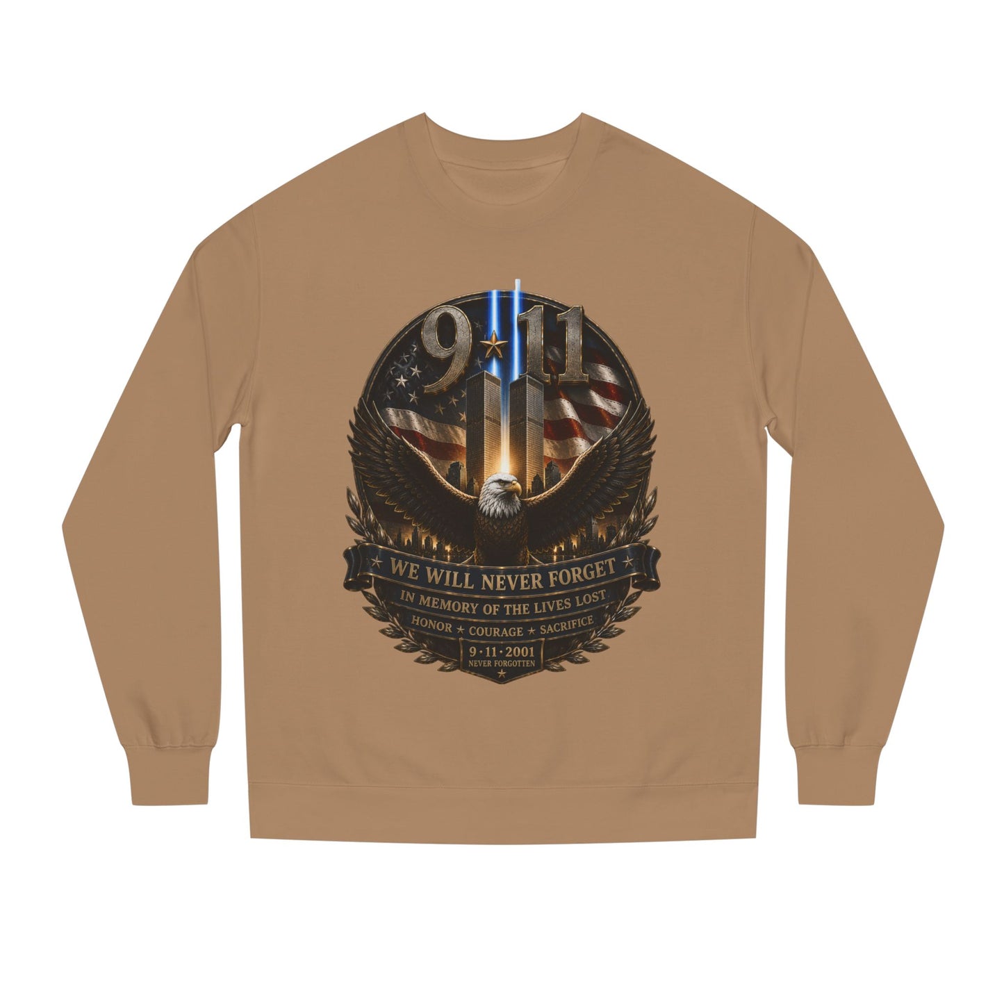 9/11 Memorial Sweatshirt — We Will Never Forget Tribute Crewneck