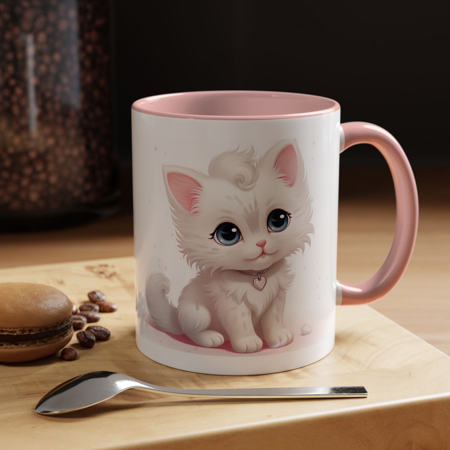 Cute White Kitten Accent Coffee Mug — 11/15oz Cat Lover Gift