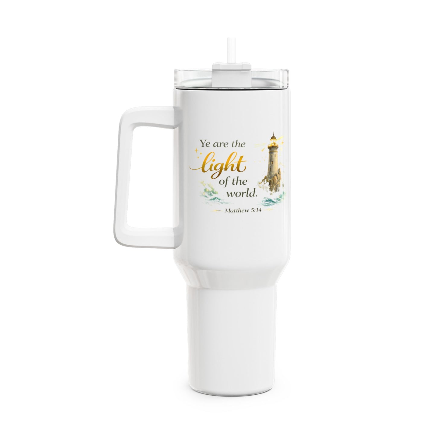 40oz Inspirational Lighthouse Tumbler — "You are the light of the world" Christian Travel Mug