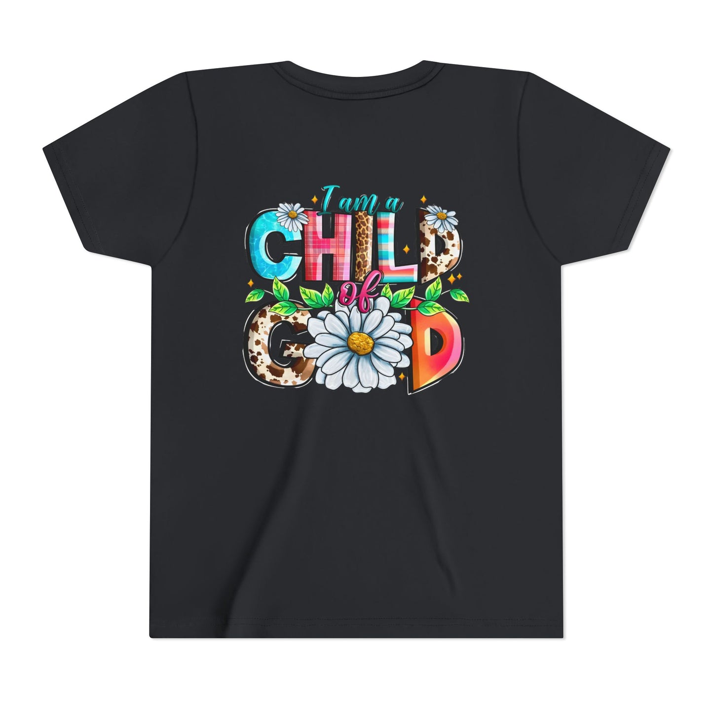 Youth Tee — "I Am a Child of God" Floral Christian Graphic