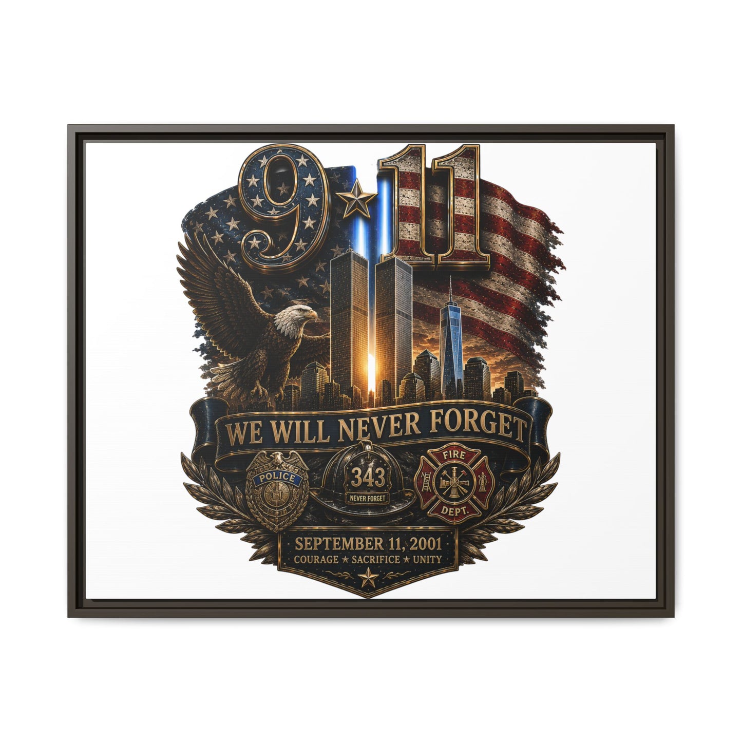 9/11 We Will Never Forget Framed Matte Canvas