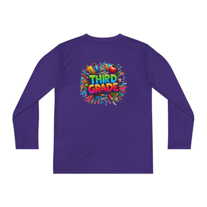 Third Grade Youth Long Sleeve Tee — Colorful School Supplies Design