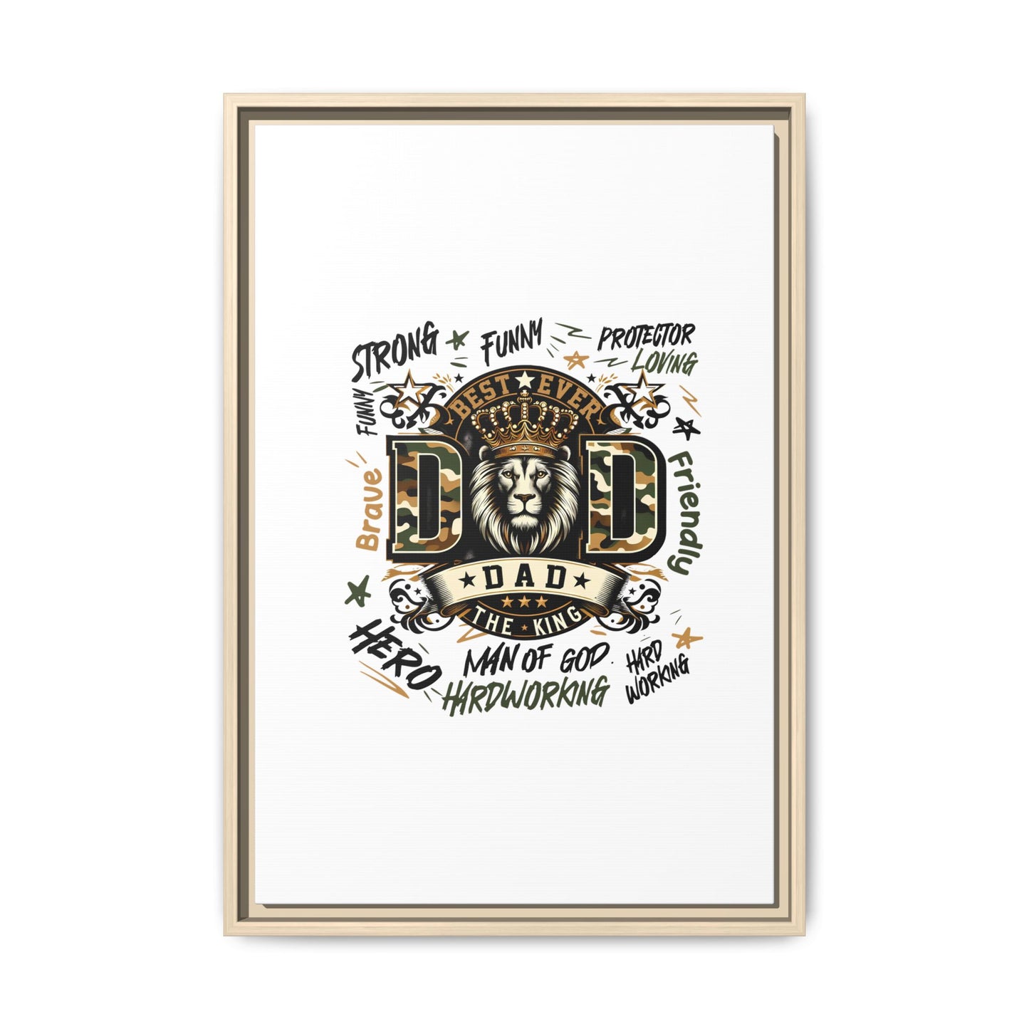 Framed Matte Canvas 'Best Ever DAD' Wall Art – Lion King Design, Father’s Day Gift