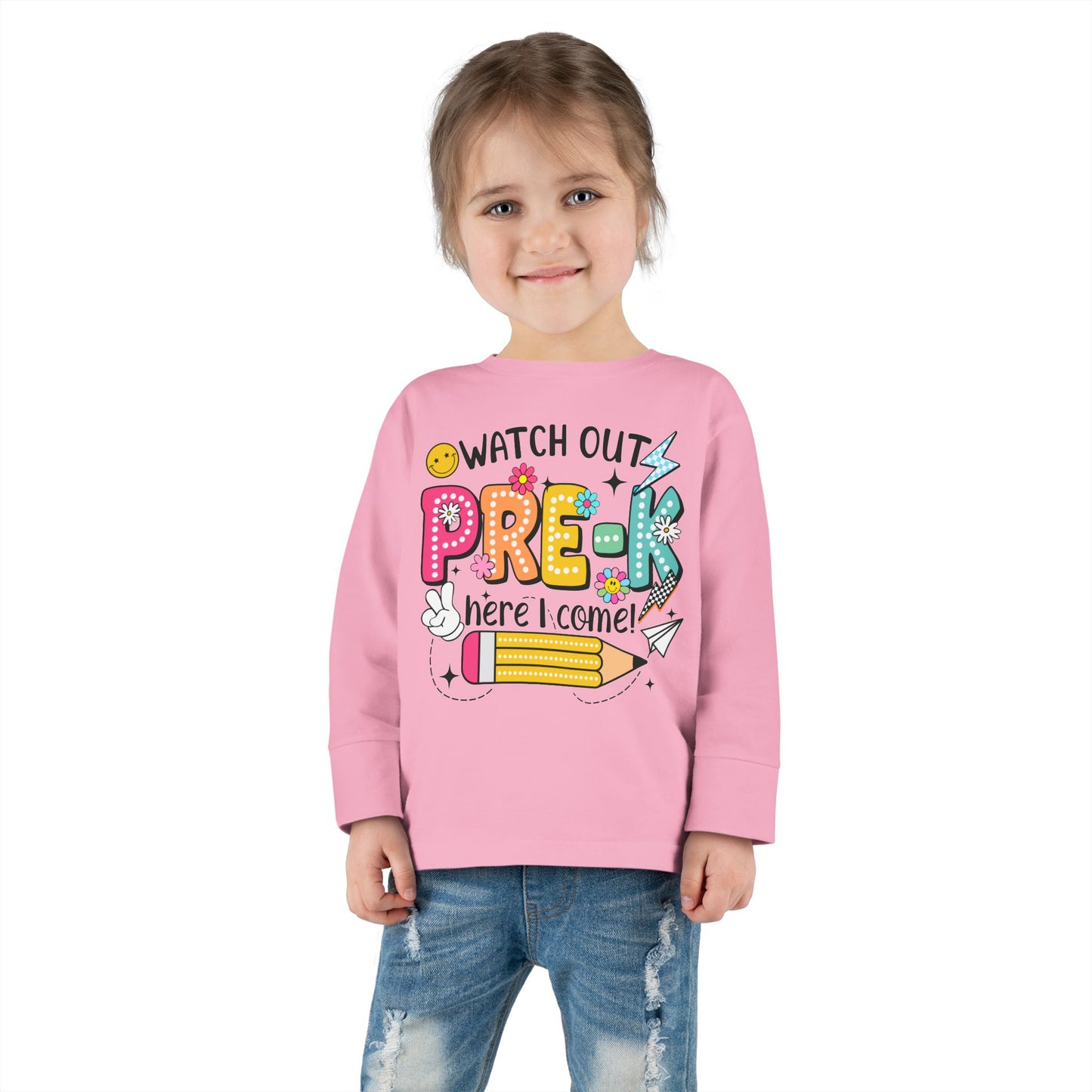 Pre-K Toddler Long Sleeve Tee - "Watch Out Pre-K Here I Come" Back-to-School Shirt