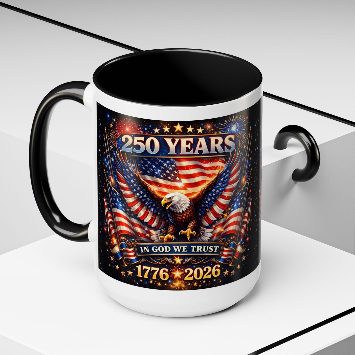 250 Years 1776–2026 Eagle American Flag Accent Coffee Mug — Patriotic Independence Day Gift (11/15oz)