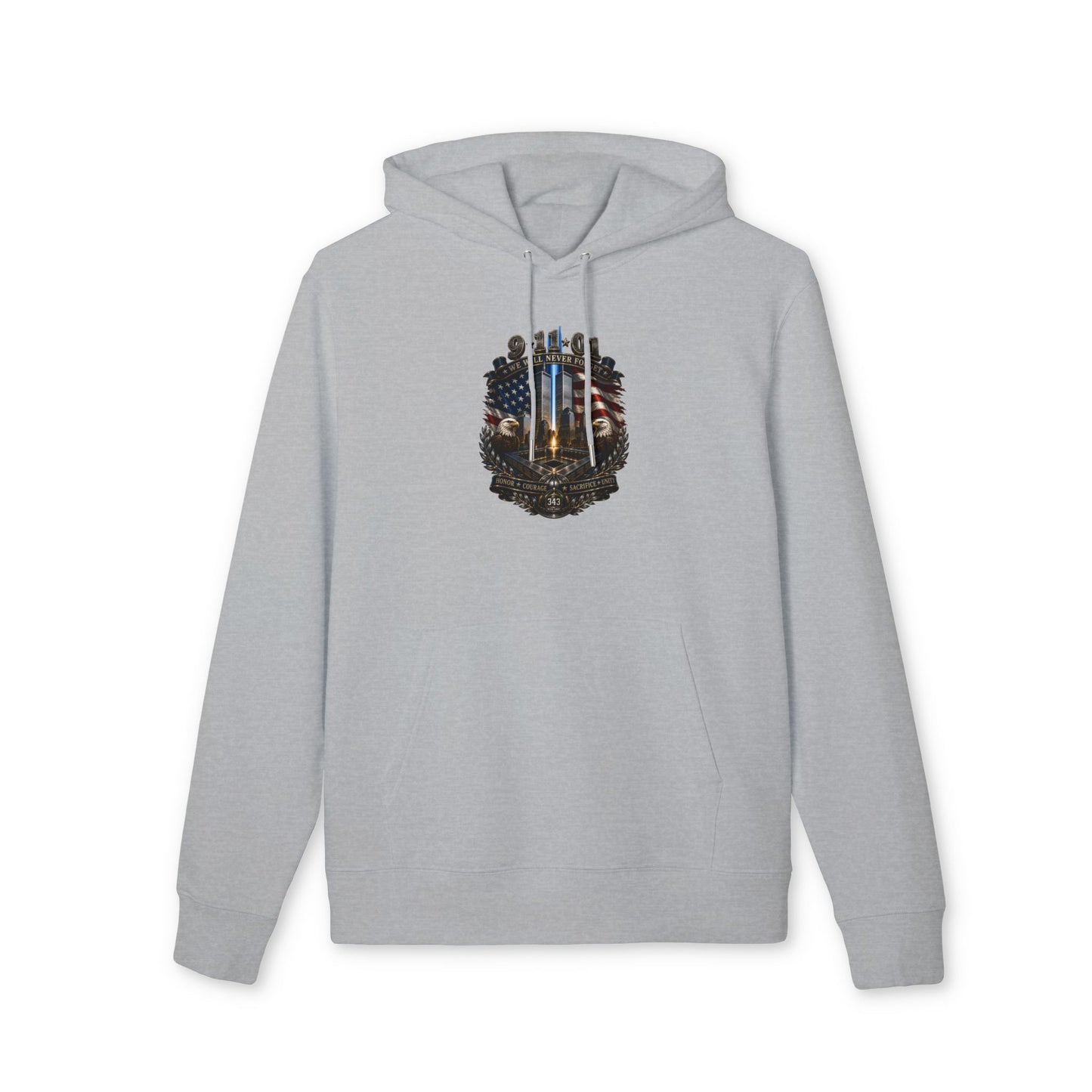 First Responder Tribute Hoodie — American Flag, Thin Blue & Gold Line Memorial Design