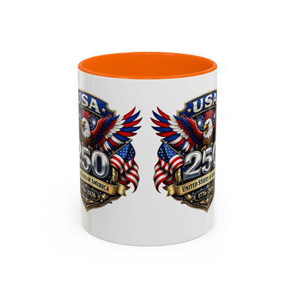 USA 250th Anniversary Accent Coffee Mug – Patriotic Eagle & Flag 1776–2026