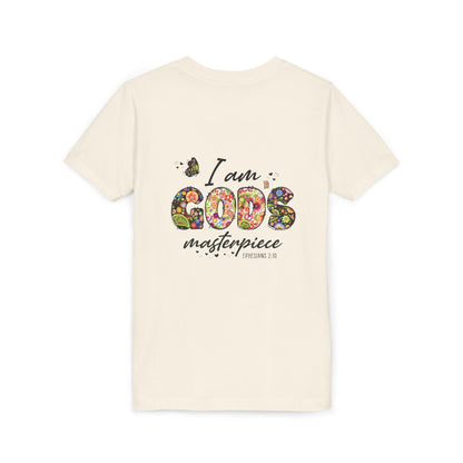 I Am God’s Masterpiece Youth Tee — Floral Christian Inspirational Shirt