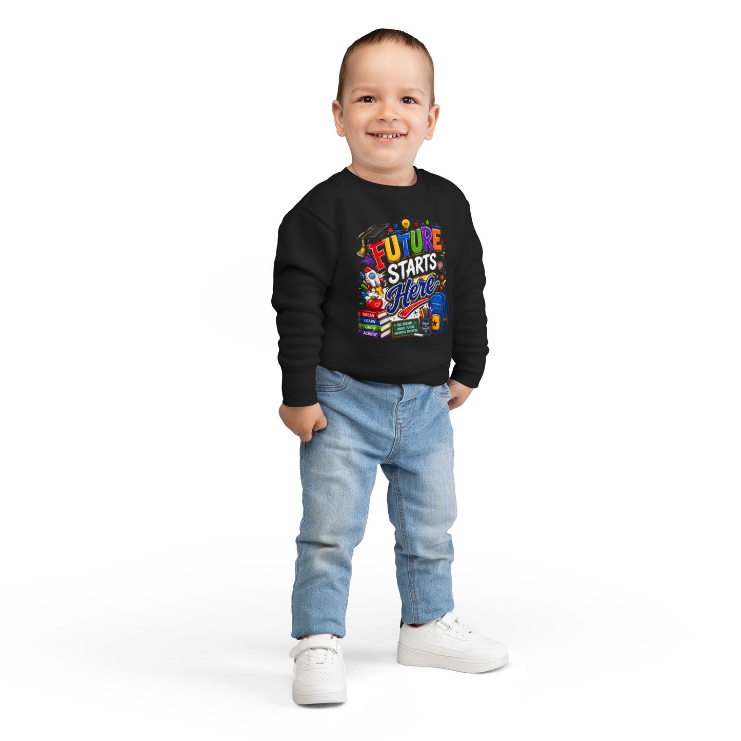 Toddler Sweatshirt — "Future Starts Here" Back-to-School Kids Crewneck
