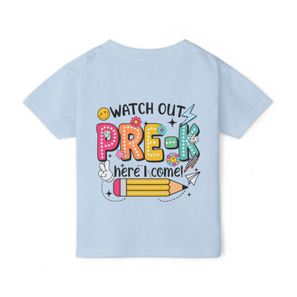 Toddler T-Shirt — "Watch Out Pre-K Here I Come!" Back-to-School Graphic Tee