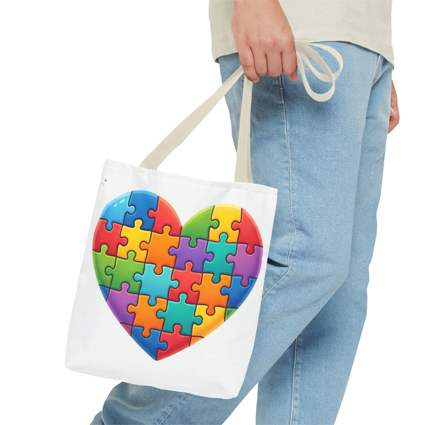 Autism Puzzle Heart Tote Bag - Colorful Awareness Canvas Tote