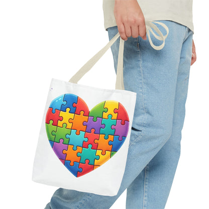 Autism Puzzle Heart Tote Bag - Colorful Awareness Canvas Tote