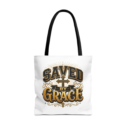 Saved by Grace Tote Bag – Christian Cross Inspirational Canvas Tote
