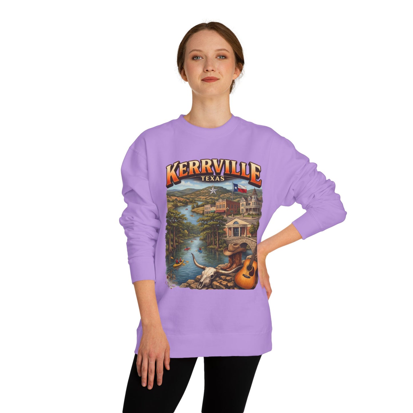Kerrville Texas Scenic Crewneck Sweatshirt — Riverfront Guitar Vintage Design