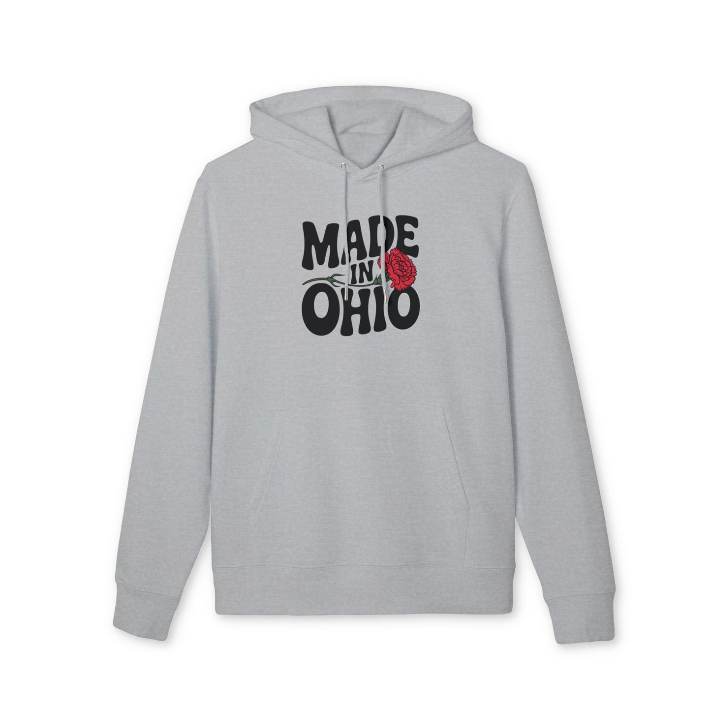 Made in Ohio Hoodie — Retro Script with Red Rose