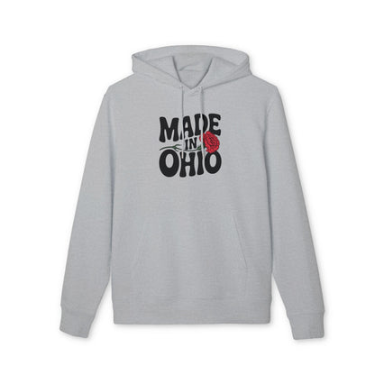 Made in Ohio Hoodie — Retro Script with Red Rose