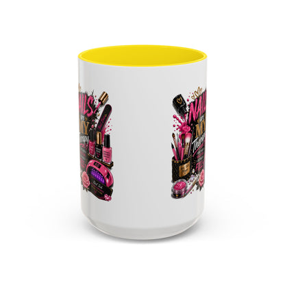 Coffee Mug — "Nails Are My Therapy" Pink Nail Tech Gift