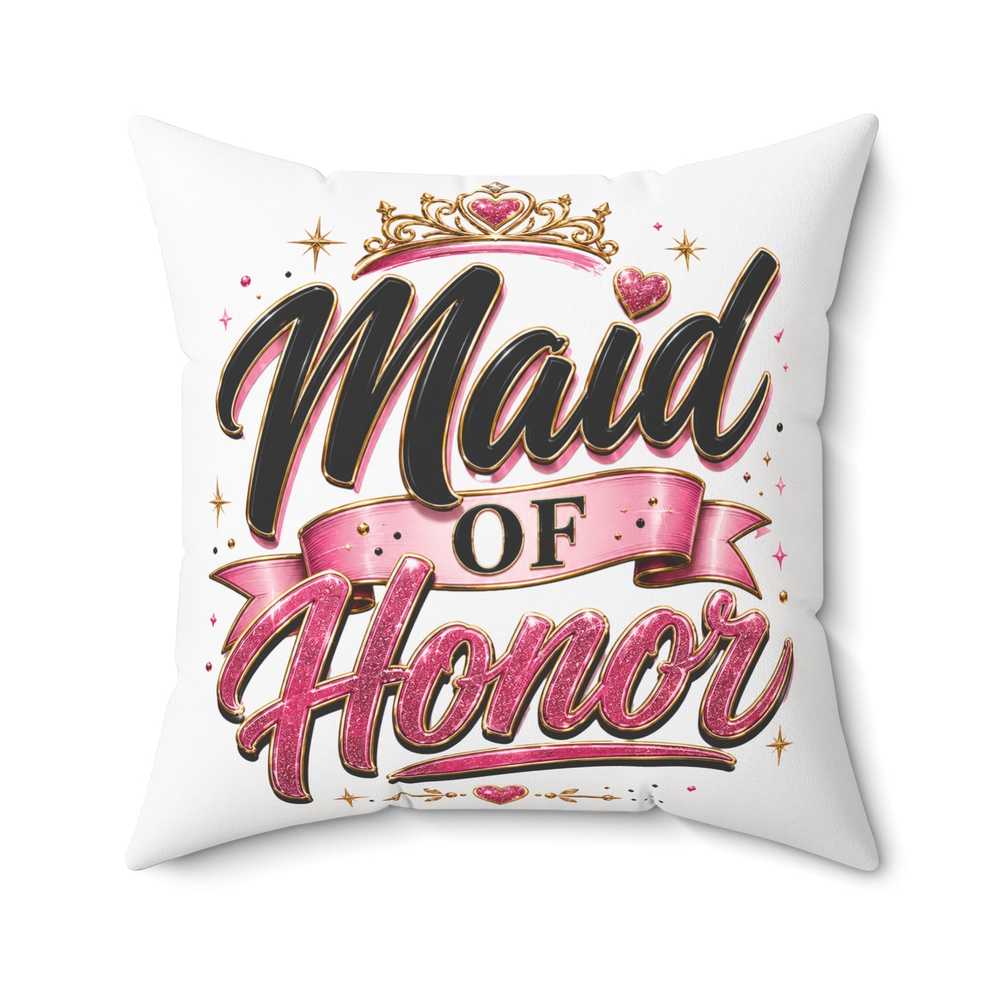 Maid of Honor Decorative Pillow - Pink Crown Bridal Gift
