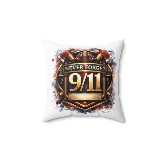Never Forget 9/11 Memorial Throw Pillow — Patriotic Remembrance Accent Pillow