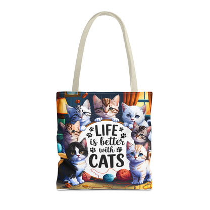 Life Is Better With Cats Tote Bag — Cute Kitten All-Over Print Shopper