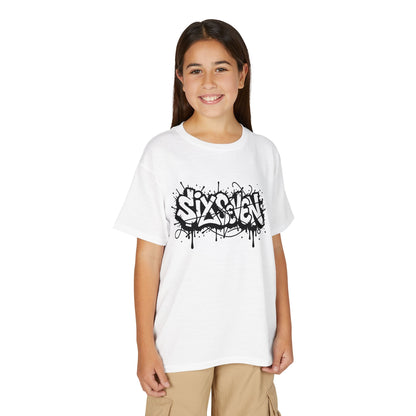 Youth T-Shirt — 'SixxSeven' Black Graffiti Drip Streetwear Tee