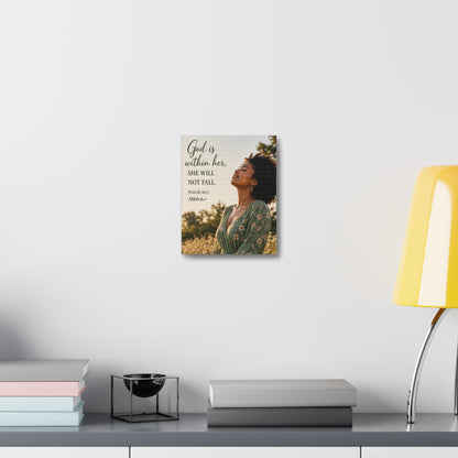 Canvas Wall Art - "God is within her, she will not fall." Psalm 46:5 Inspirational Faith Print