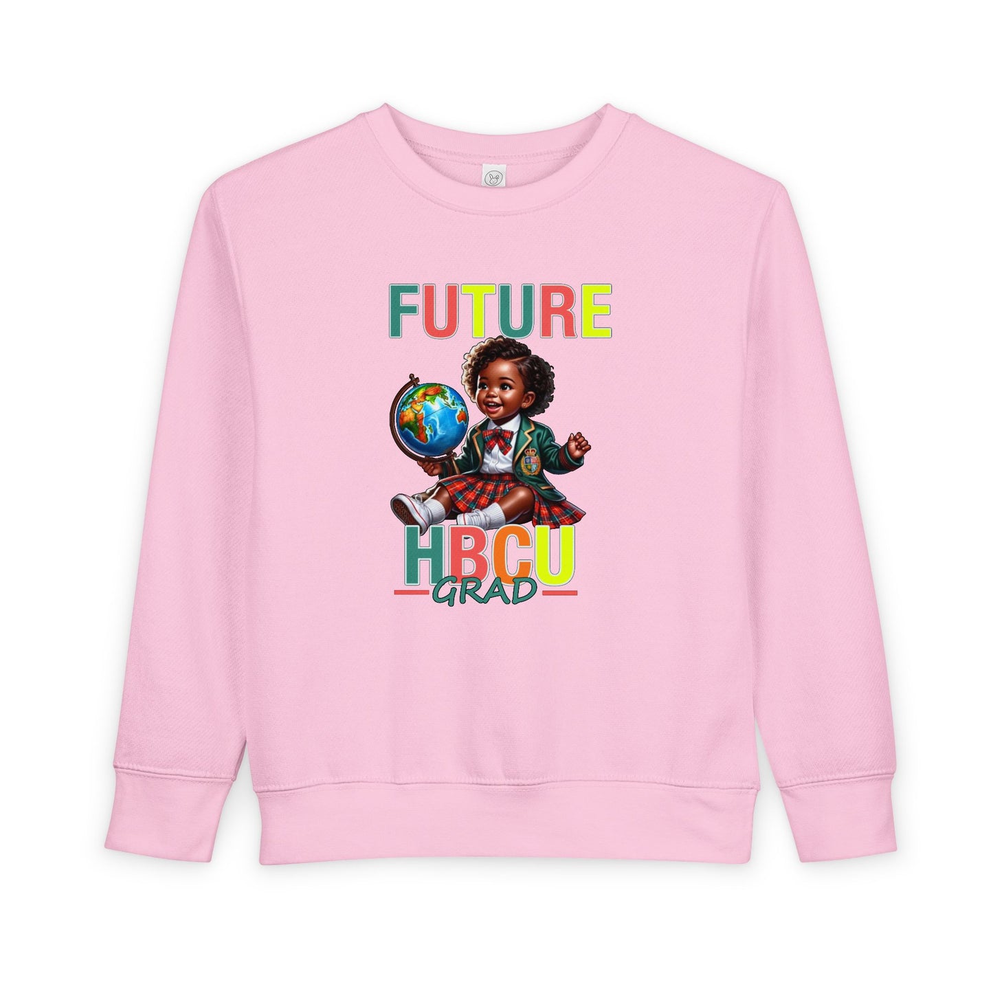 Future HBCU Grad Toddler Sweatshirt — Cute Black Girl Globe Design