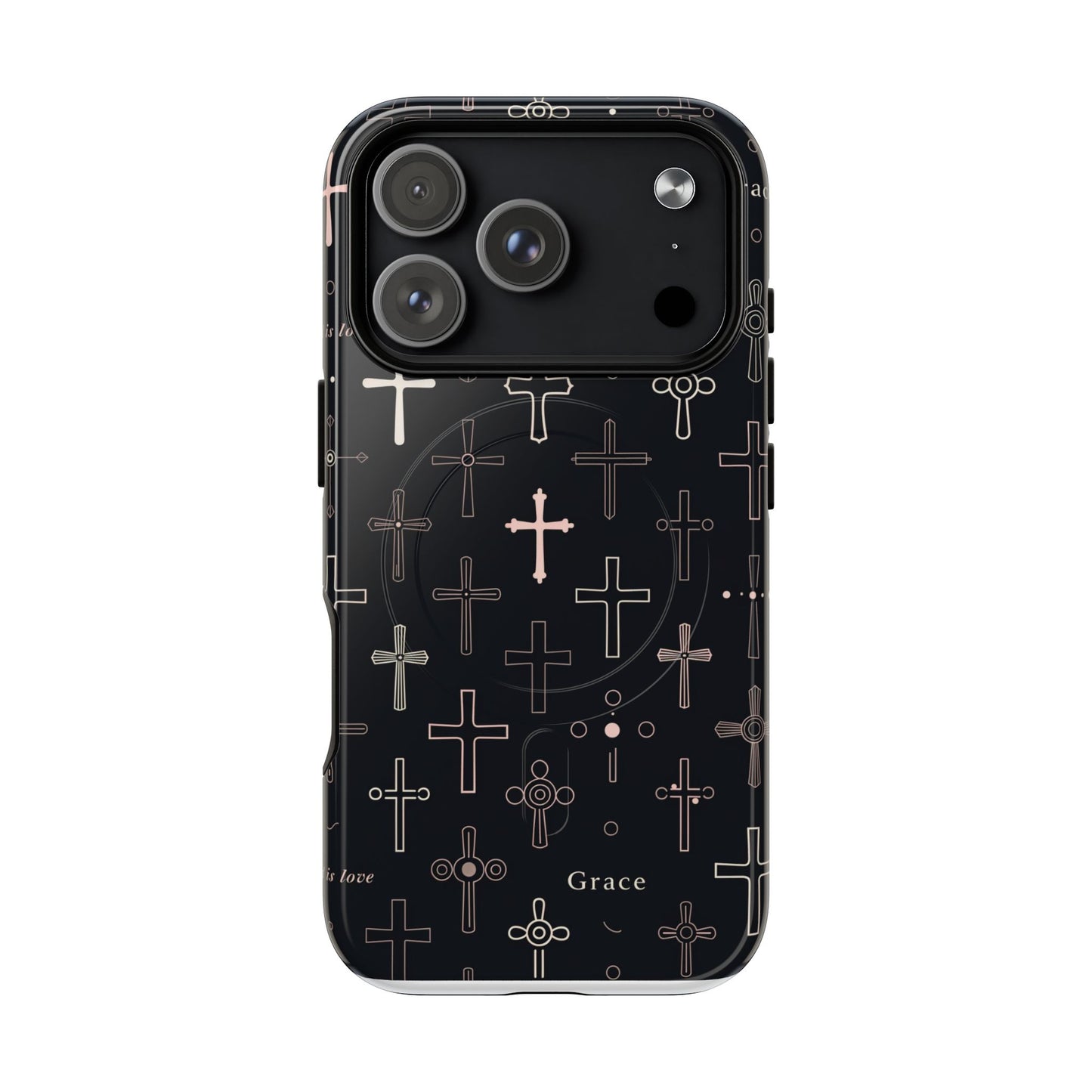 Magnetic Phone Case — Black Crosses "Grace" Protective Cover