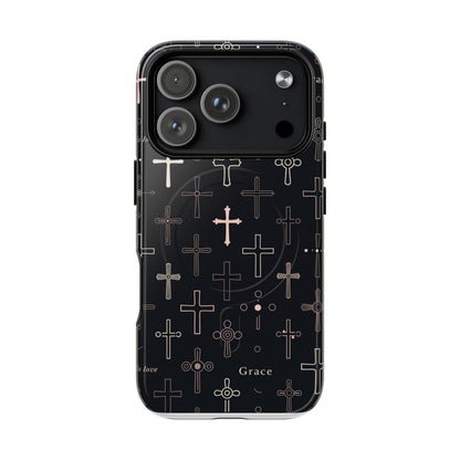 Magnetic Phone Case — Black Crosses "Grace" Protective Cover