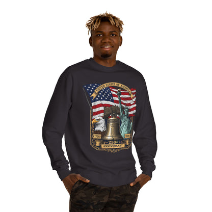 Liberty 250th Anniversary Sweatshirt — USA Flag, Statue of Liberty & Liberty Bell Design