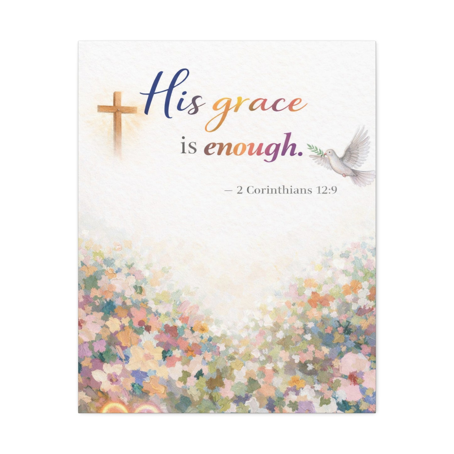 His Grace Is Enough Canvas Wall Art — 2 Corinthians 12:9 Christian Stretched Canvas