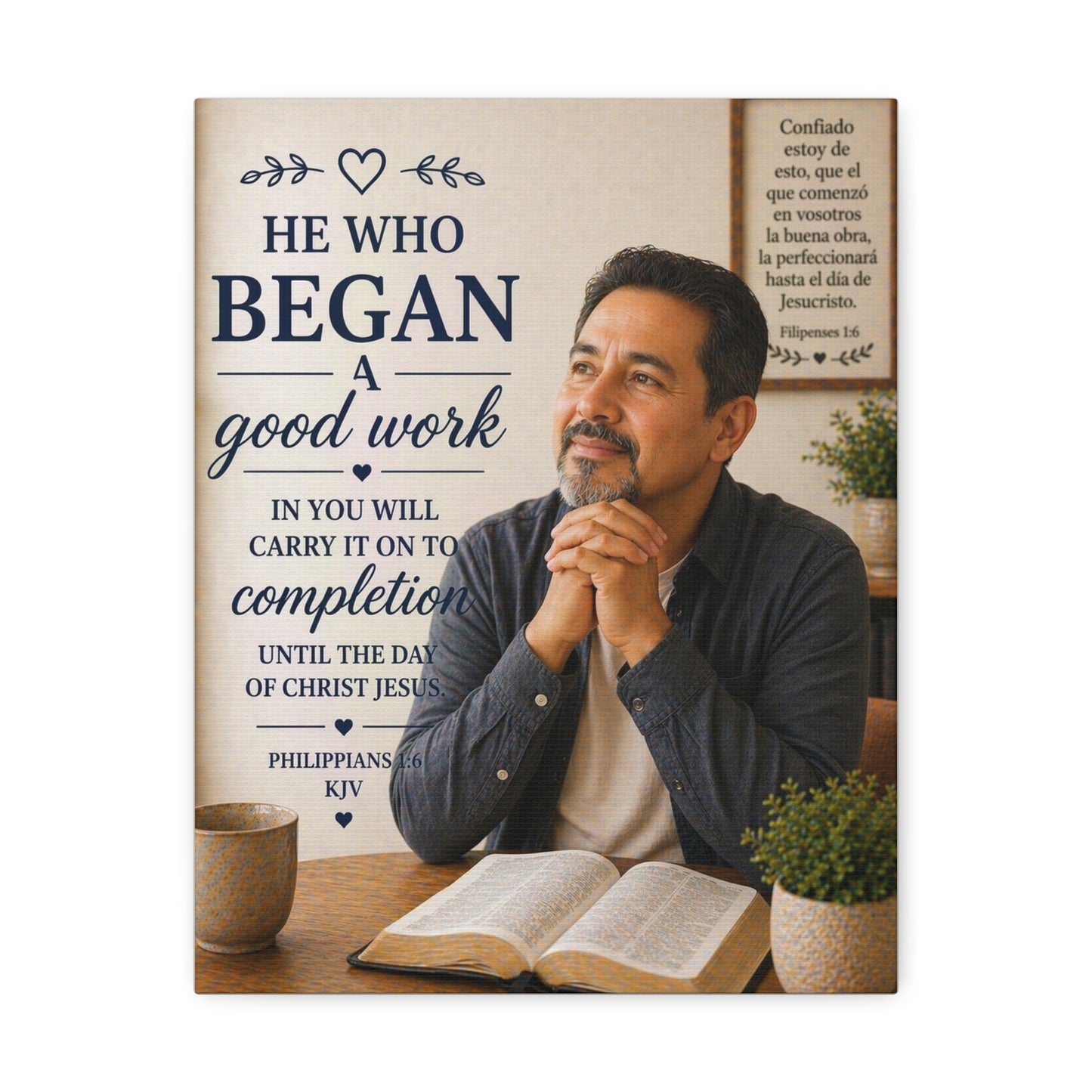 Philippians Canvas Wall Art — "He Who Began a Good Work" Inspirational Bible Verse Stretched Canvas