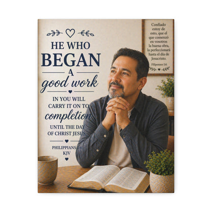 Philippians Canvas Wall Art — "He Who Began a Good Work" Inspirational Bible Verse Stretched Canvas