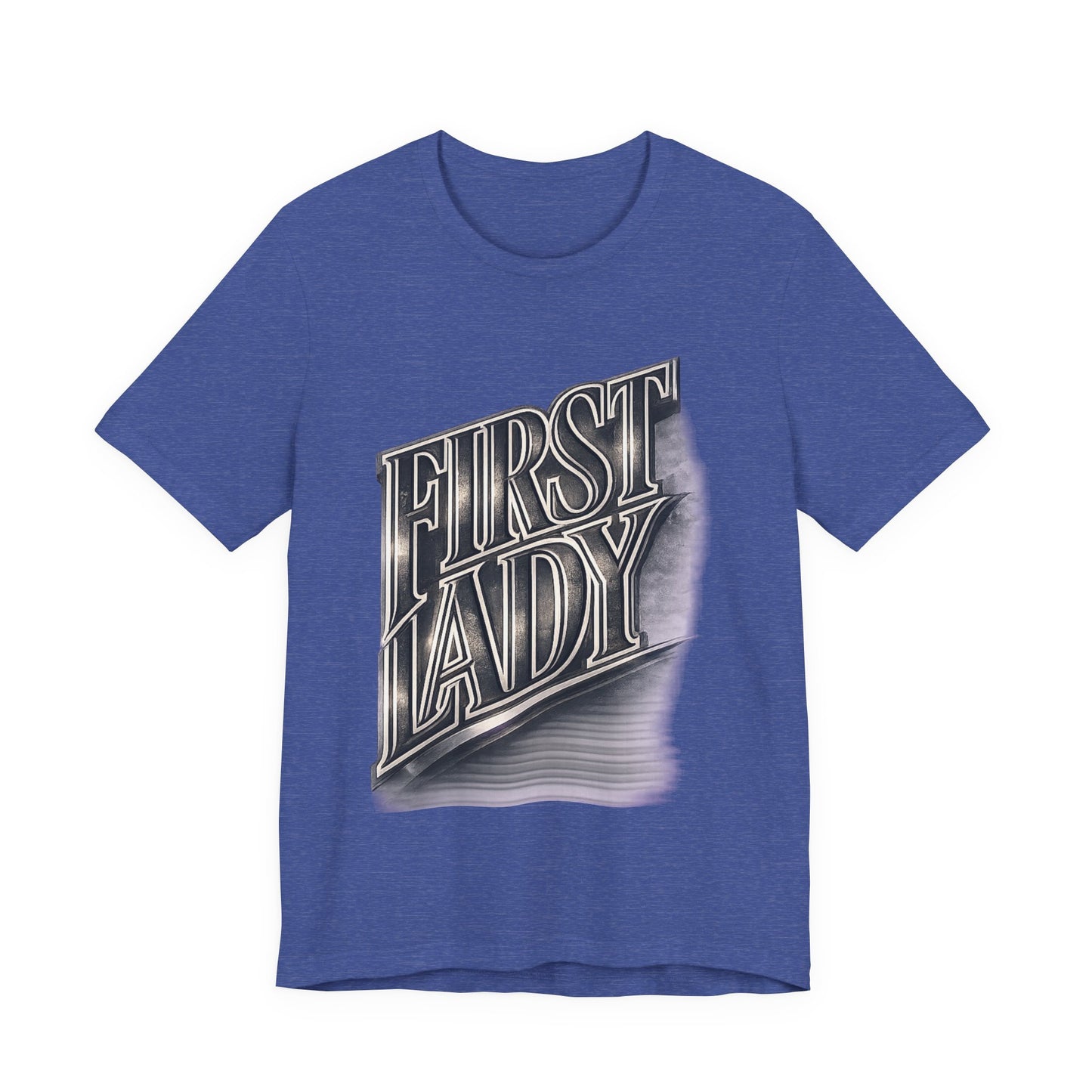 First Lady Graphic Tee — Retro Metallic Script Short Sleeve Shirt
