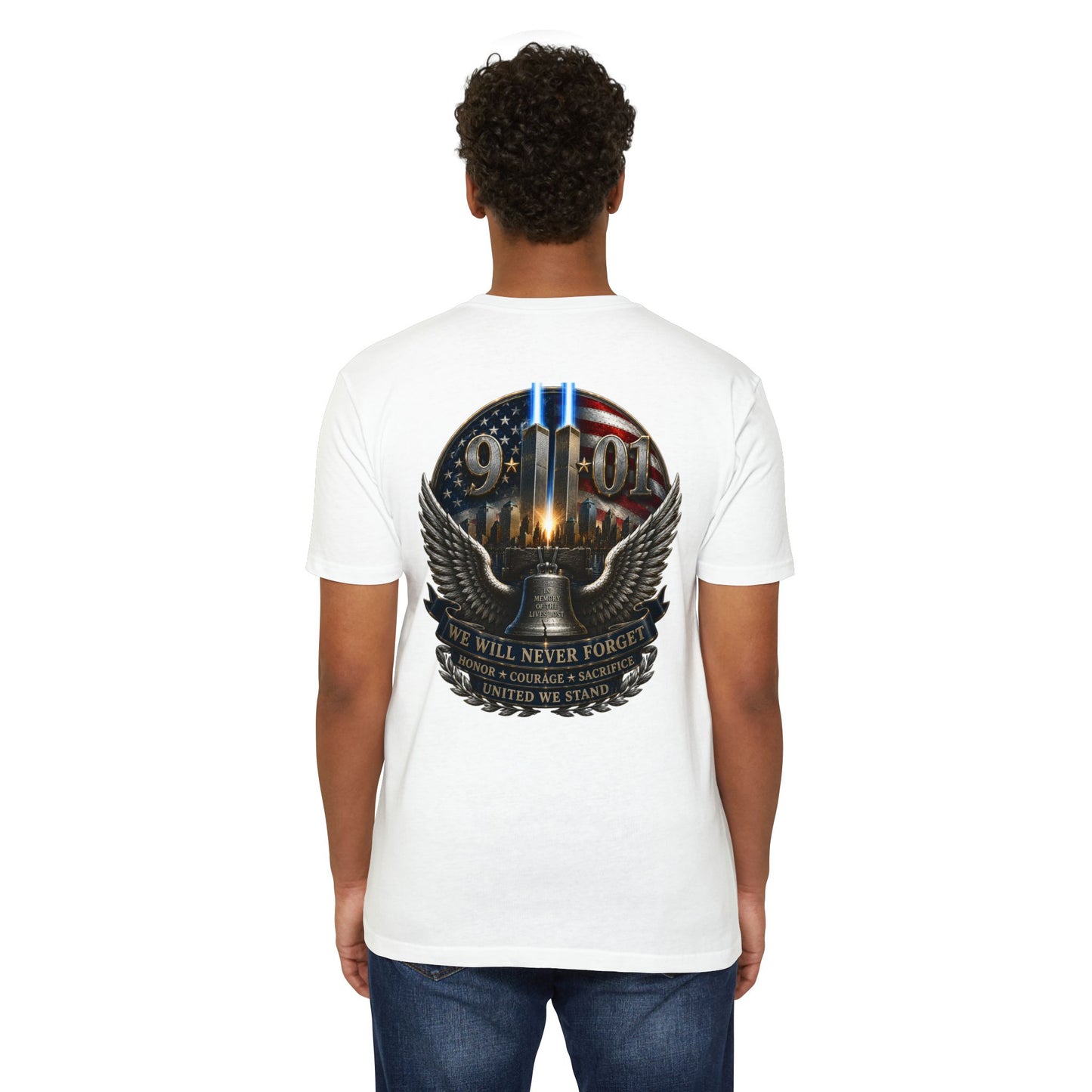 9/11 Never Forget Memorial T-Shirt — Twin Towers Tribute Tee