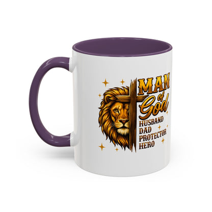 Man of God Lion Coffee Mug — 'Man of God' Religious Gift for Husband, Dad, Protector
