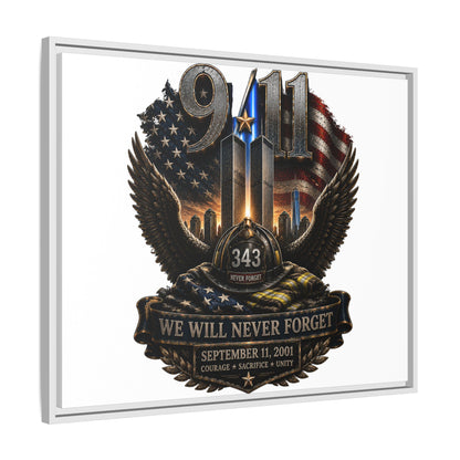 9/11 Memorial Matte Canvas Print — "We Will Never Forget" Framed Tribute