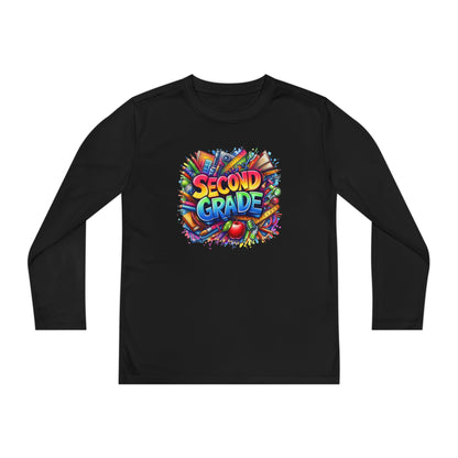 Second Grade Youth Long Sleeve Tee — Colorful School Supplies Back-to-School Shirt