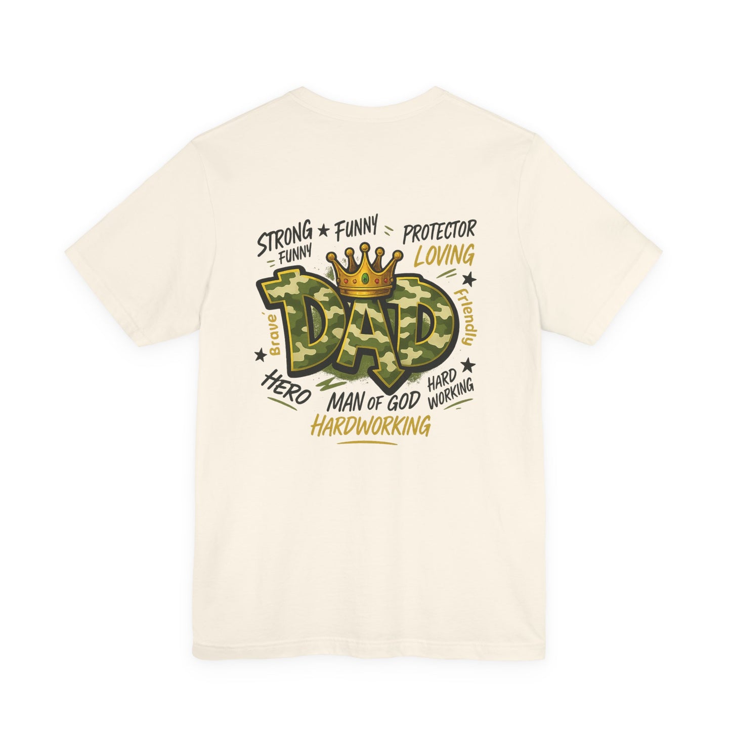 Dad Camo Crown T-Shirt — 'DAD' Graphic with 'Man of God, Hardworking' Father's Day Tee