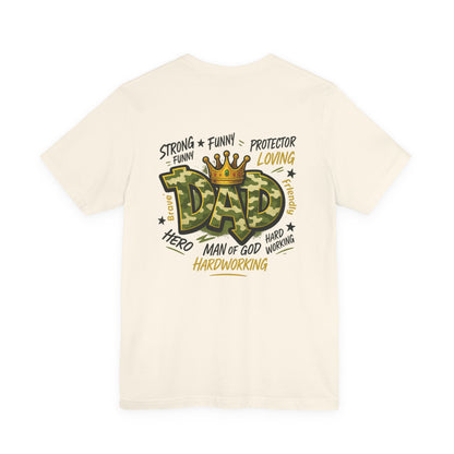 Dad Camo Crown T-Shirt — 'DAD' Graphic with 'Man of God, Hardworking' Father's Day Tee