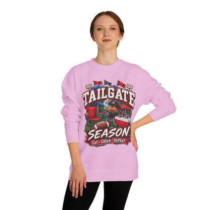 Tailgate Season Sweatshirt — "Eat • Cheer • Repeat" Football Tailgating Crewneck