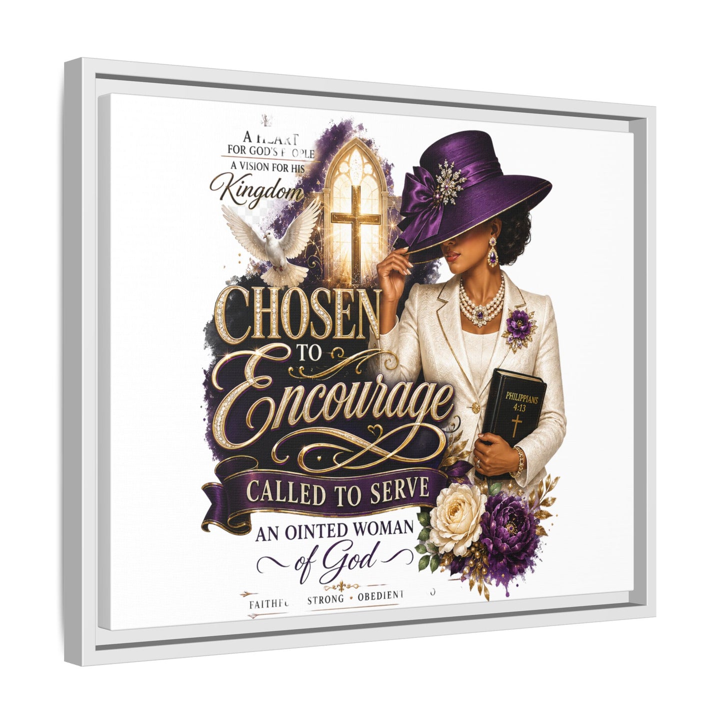 Chosen to Encourage — Framed Faith Canvas Wall Art (Called to Serve, Anointed Woman of God)
