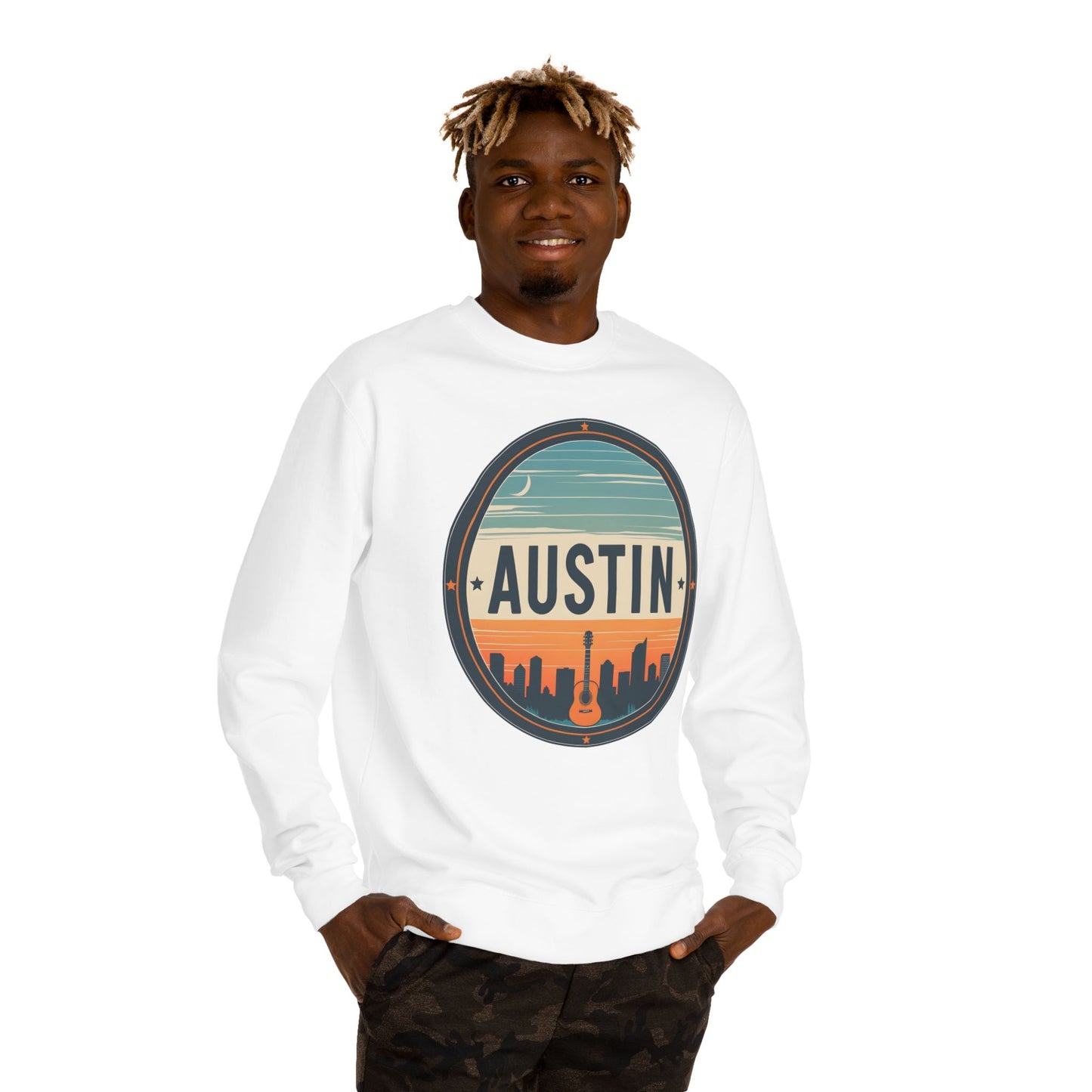 Austin Skyline Crewneck Sweatshirt — Retro Guitar City Logo