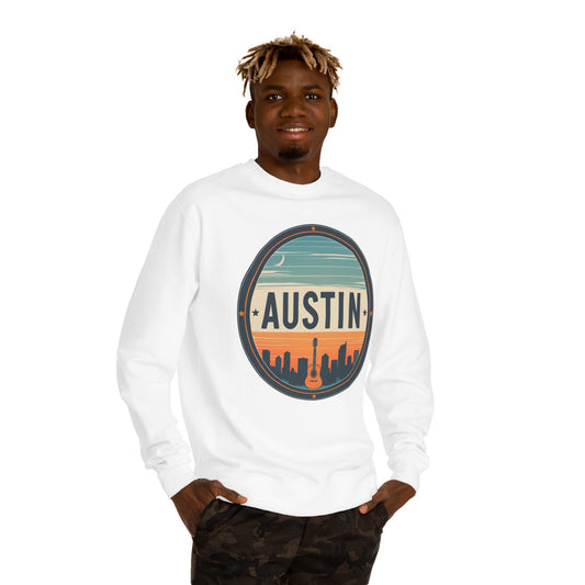 Austin Skyline Crewneck Sweatshirt — Retro Guitar City Logo