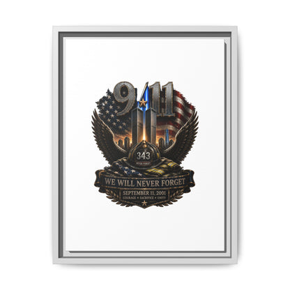 9/11 Memorial Matte Canvas Print — "We Will Never Forget" Framed Tribute