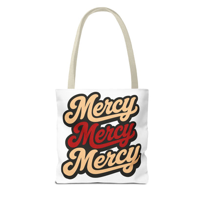 Mercy Mercy Mercy Retro Script Tote Bag — Vintage Typography Canvas Tote