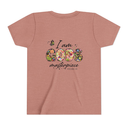 I Am God’s Masterpiece Youth Tee — Floral Christian Inspirational Shirt
