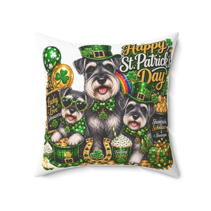 Happy St. Patrick's Day Dogs Decorative Pillow — Shamrock Schnauzer St. Patty’s Throw Pillow