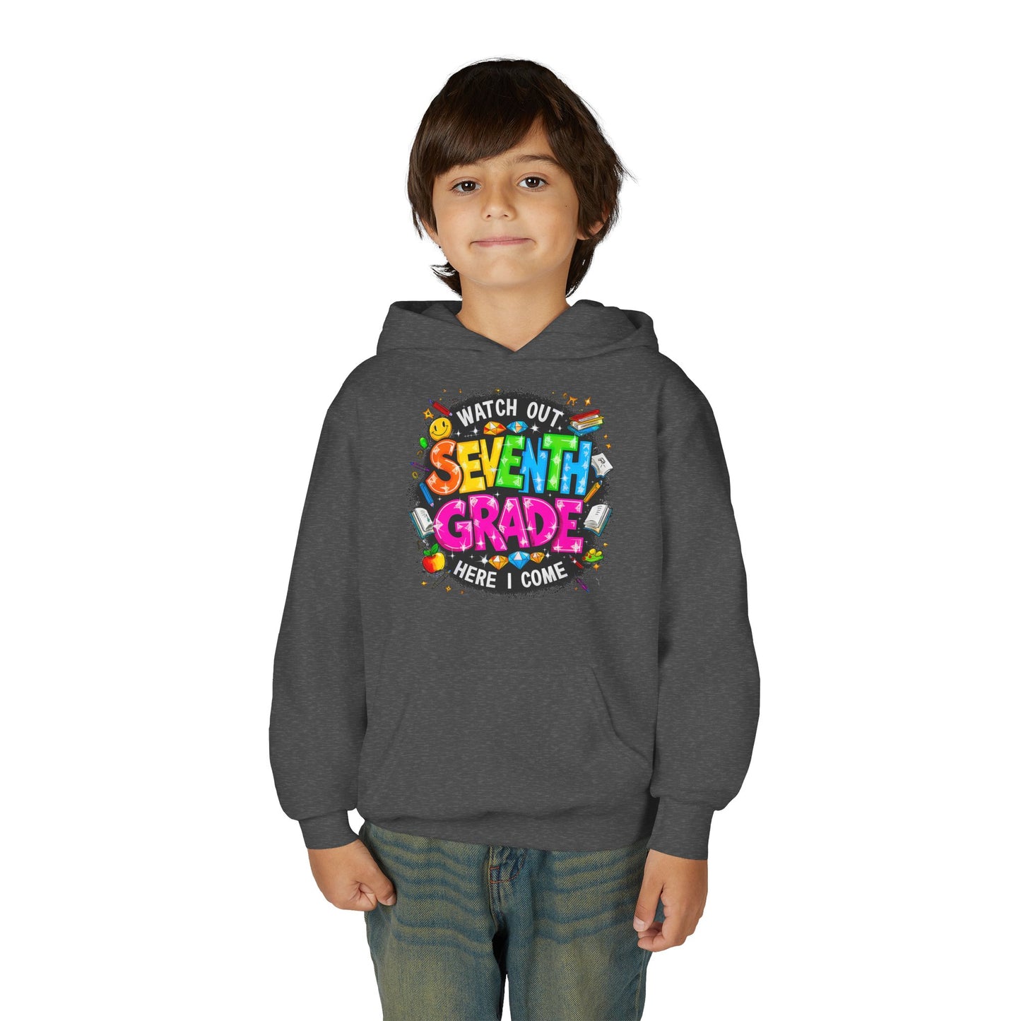 Seventh Grade Hoodie — "Watch Out Seventh Grade Here I Come" Kids Back-to-School Sweatshirt