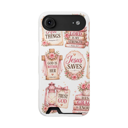 Christian Floral Phone Case with Card Holder — 'Jesus Saves' Inspirational Design